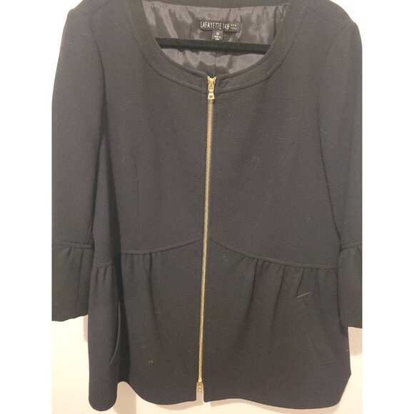 Lafayette 148 New York Virgin Wool Black Jacket Full Zip 3/4 Bell Sleeve Wmn 14 - Picture 5 of 11